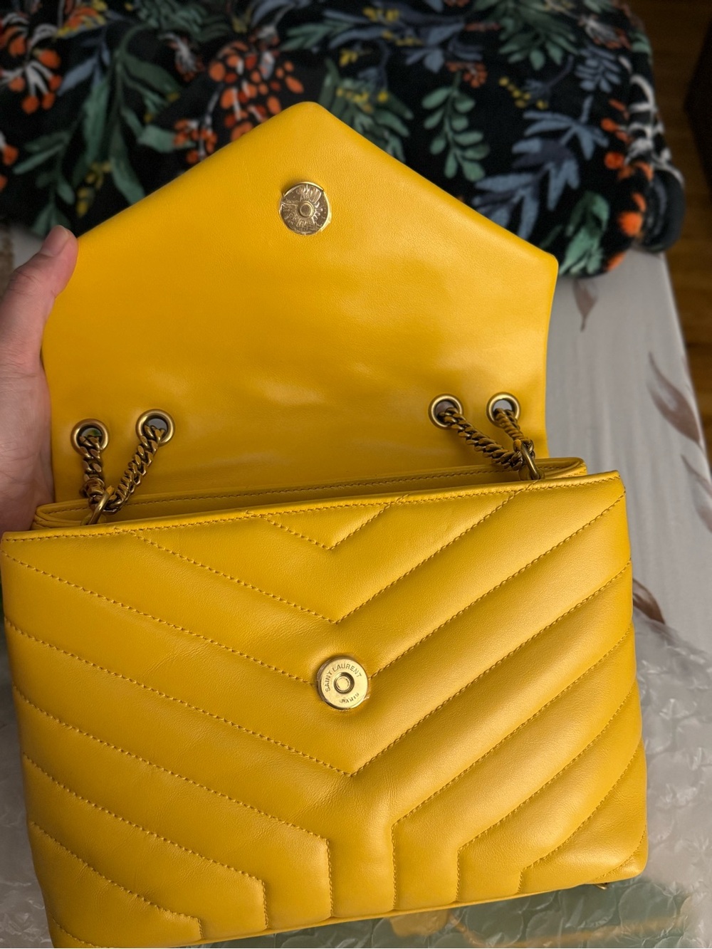 Saint Laurent Yellow Quilted Leather Satchel with YSL Logo - Picture 3 of 7